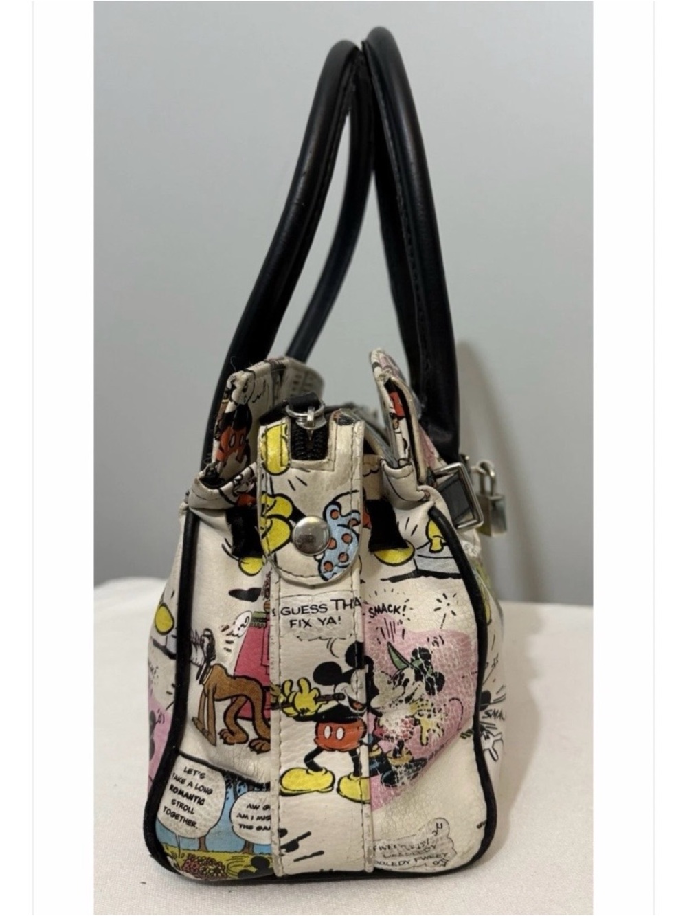 Vintage Disney Mickey Minnie Mouse Top Handle Bag Comic Print Faux Leather -Read - Picture 5 of 15